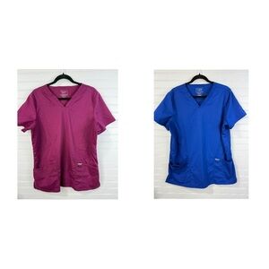 Cherokee Workwear Revolution‎ v-neck scrubs, 2 shirt bundle. Blue/Purple. Size L